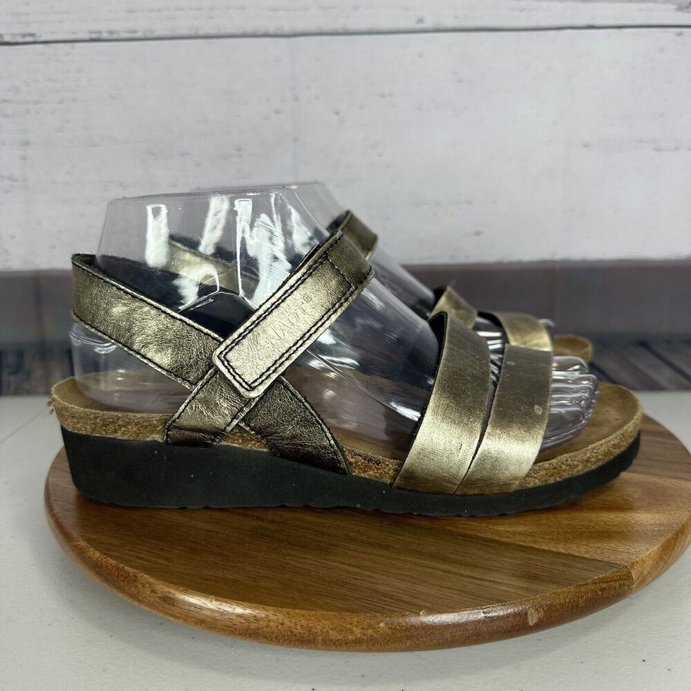 Naot Sandal Womens 7 Beige Kayla Metal Leather Comfort Cushion‎ Strappy Support